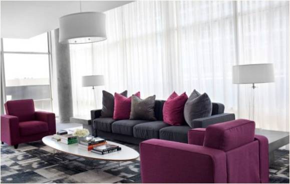 Mor renkli güzel oturma odası mobilyaları