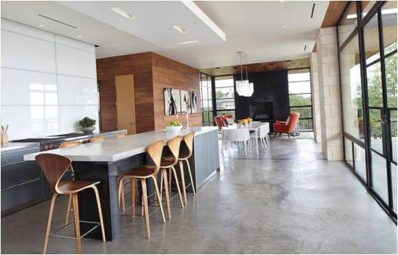 Mutfak/yemek odasında beton zemin