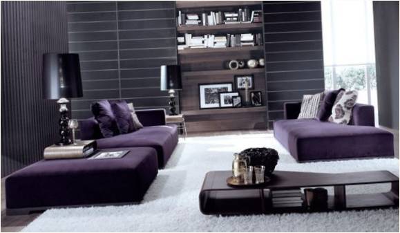Mor renkli oturma odası mobilyaları